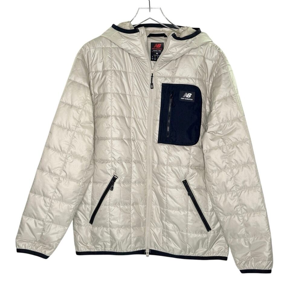 New Balance All Terrain Puffer Jacket M Mens Cream Quilted Hooded Gorpcore